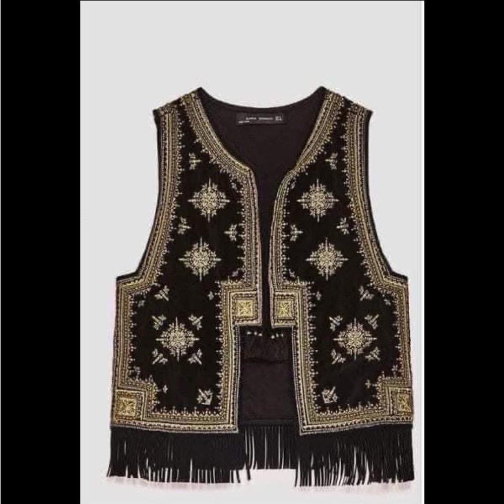 Zara women limited ed  embroidered velvet vest jacket new without tags xs fits